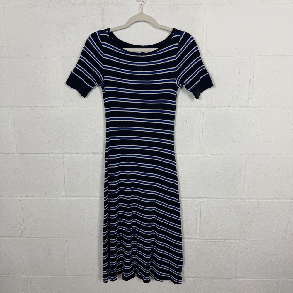 Lauren Ralph Lauren Midi‎ Dress SZ M Striped Knit Boat Neck Preppy Old Money
